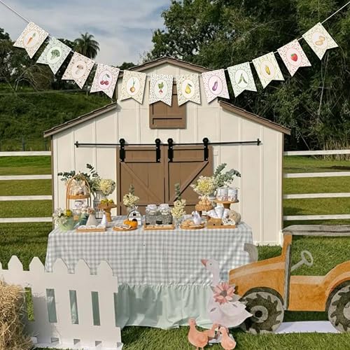 Image of Locally Grown Baby Shower Bunting Banner, Vegetable Farmer's Party Decorations for Kids Produce Stand Farmers Market Bridal Shower Party Bachelorette Garland Decorations.