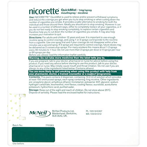 Image of Nicorette QuickMist Duo Freshmint Flavor, 2 X 150 Sprays