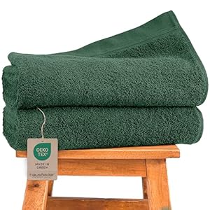 Hausfelder Douchedoek 70 x 140 - premium badhanddoek 500 g/m² - 100% katoenen douchedoek handdoekset, Ökotex-gecertificeerd (70 x 140 cm, donkergroen)