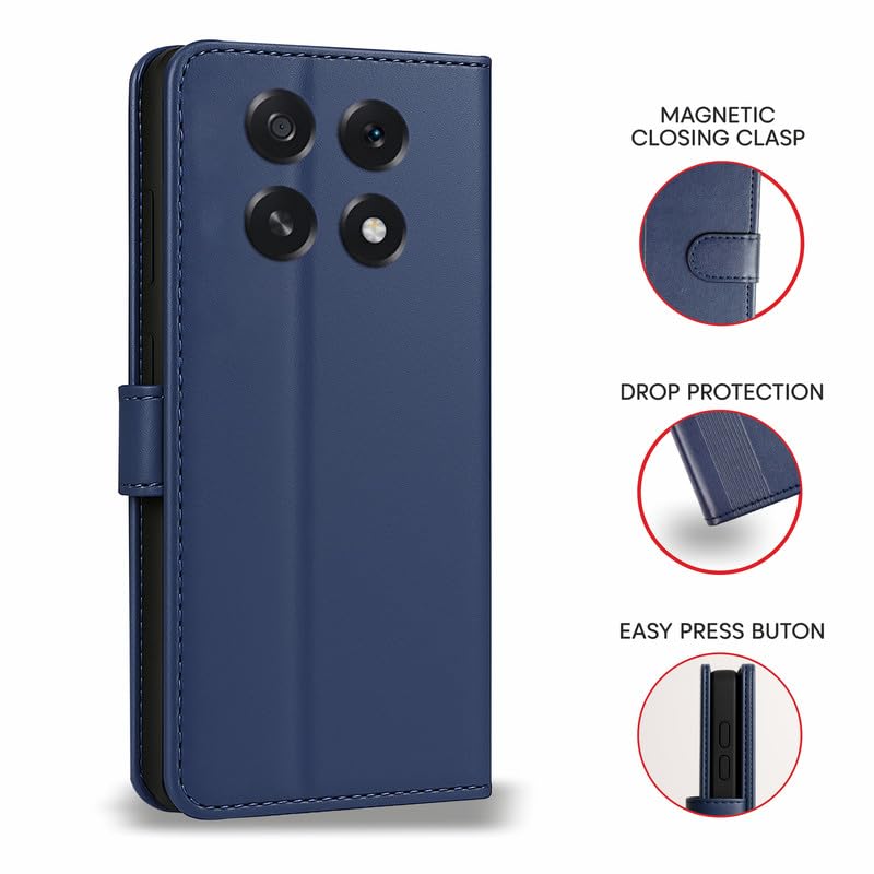Image of AIBEX Compatible for Oppo F29 Pro 5G Flip Cover Leather Finish with Magnatic Closure | Inside TPU with Card Pockets | Wallet Stand | Complete Protection Flip Case -Blue