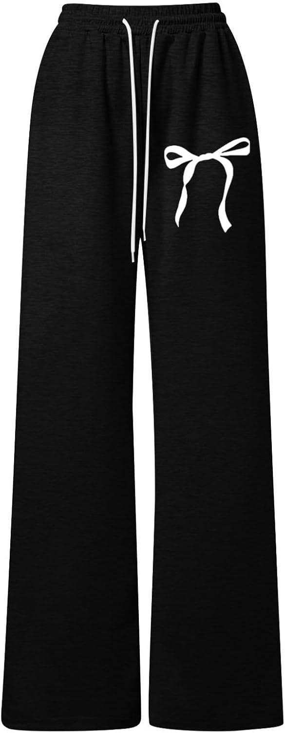 4-14 Years Girls Baggy Sweatpants Wide Leg Drawstring Elastic Waist Bow Sweatpants Summer Cute Clothes for Teen Girls