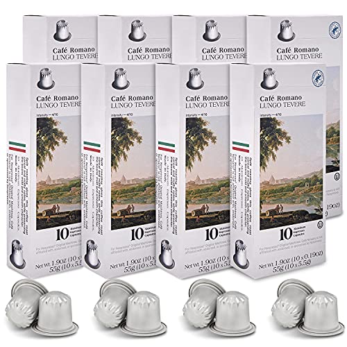 Café Romano Espresso Capsules Single Cup Aluminum Coffee Pods Lungo Flavor Compatible with Nespresso Original Machine, 80 Capsules (Lungo)