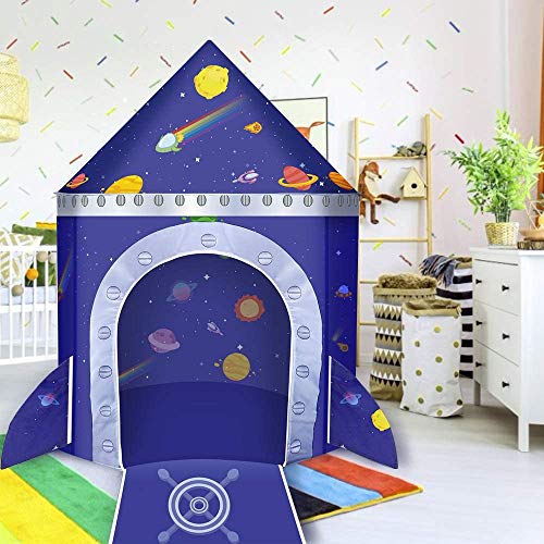 Vimpro Play Tent for Boys, Roaring Rocket Play Tent Kids Forts Indoor Foldable Playhouse Toy + Carry Bag for Boys & Girls Character Play