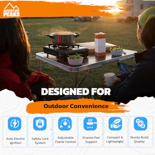 Portable Adventure Peaks Camping Gas Cooker - Single Burner with Automatic Ignition, Enamel Pan Holder & Carry Bag for Outdoor Activities - Image 3