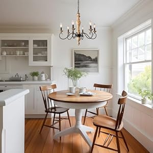 Rustic French Country Chandelier Light Fixture 6-Lights Mid Century Modern Candle Style Chandelier Vintage Distressed Wood Black Chandelier for Dining Room, Kitchen, Living Room, E12 Rustic French Country Chandelier Light Fixture 6 Lights Mid Century Modern Candle Style Chandelier Vintage Distressed Wood Black Chandelier for Dining Room Kitchen Living Room E12