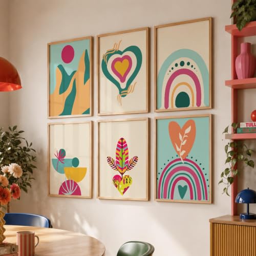 Image of kotart Minimal Boho Framed Wall Art Paintings with Frame for Home Decor - Painting for Wall Decoration Living Room Bedroom Office Room Decor- Pack of 6 (13x17, wall painting)