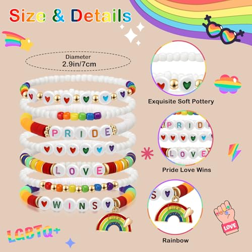Artlunar LGBT Pride Bracelet for Bisexual Lesbian Gay& Allies Pride Love Wins Rainbow Colorful Beaded Clay Elastic Stackable Stretch Bracelet LGBTQ Celebration Gifts2