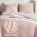 WARMDERN Pink Boho Duvet Cover King Size, Striped Textured Duvet Cover Set Tufted Bedding Set, 3 Pcs Ultra Soft Washed Microfiber Duvet Cover with Zipper Closure (King, Pink)