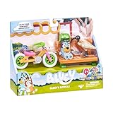 Vehicle & Figures Toy Bicycle Playset, Articulated Bluey Figure with Park Bench Accessory and Bin Chicken Figurine, Immersive Bike Toy for Kids Age 3+