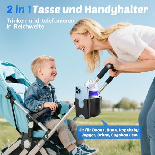 Getränkehalter für Kinderwagen mit Handyhalter, Becherhalter Kinderwagen – Ansicht 2