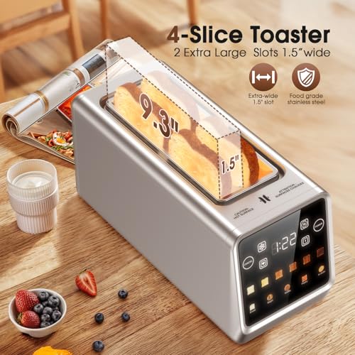 Image of Smart 4 Slice Long Slot Toaster with Digital Touchscreen- Stainless Steel Toaster, 6 Shade Settings, Defrost, Reheat & Single-Slice Modes, 1-Touch Memory for Quick Morning Prep