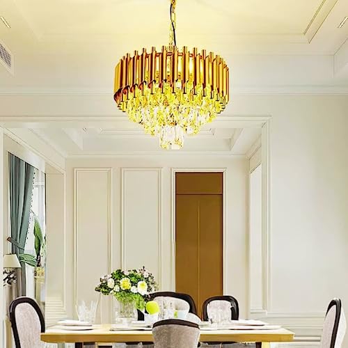 Image of DREAMY DESIGNS Chandelier Lights for Ceiling Gold 400MM 3-Tier K9 Crystal Chandeliers for Living Room with LED Warm White Ceiling Light for Hall Modern Jhumar Designer Bedroom and Dining Room