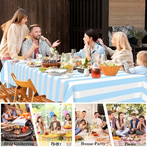Image of Mulbozy Light Blue Striped Tablecloth 2 Pack,Light Blue and White Striped