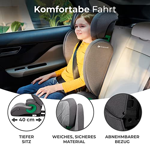Kinderkraft JUNIOR FIX2 I-SIZE Kindersitz 15-36kg, Kinderautositz mit Isofix, Gruppe 2/3, 100-150 cm, Einstellbare Rückenlehne und Kopfstütze, spezielle Sicherheitssysteme, Leicht zu tragen, Grau