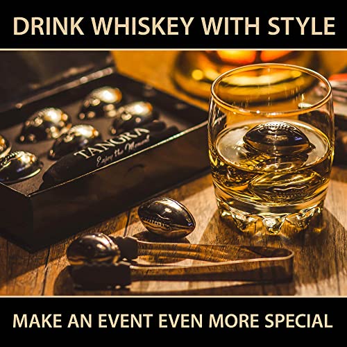 Whisky Stones Stainless Steel Footballs Set Of 6 In A Luxury Box. Reusable Chilling Rocks Stone Ice Cubes Beer, Wine Chillers. Cool Birthday Gift Sets For Him Man Father's Day Dad Or Rugby Sports Fan. #TOP4