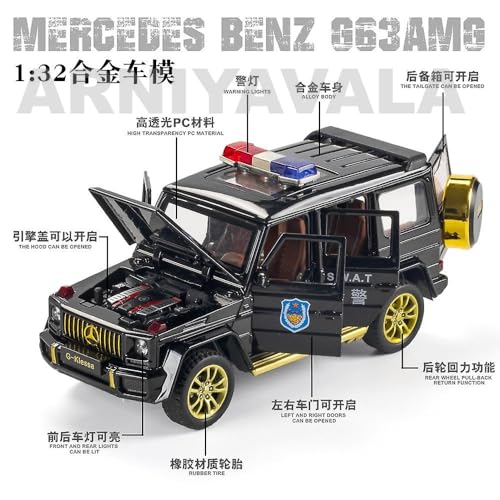 Image of VARIYA ENTERPRISE Metal Pull Back Diecast Car 1:32 Mercedes Amg G63 G Klessa Police Pull Back Car Model With Sound Light Boys Gifts Toys For Kids?Pack Of 1?,Multicolor