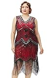 BABEYOND - Vestido de charlestón para Mujer, Estilo años 20, Vestido del Gran Gatsby con Flecos, Cuentas y Cuello de Pico, Talla Grande, Rojo -, XXL