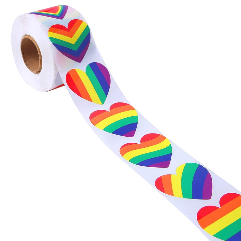 DAGLLGEW Rainbow Stickers Roll Heart-Shaped Gay Pride Stickers for Party Decoration LGBT Group Activities 2.5cm Heart-Shaped Rainbow Valentines Love