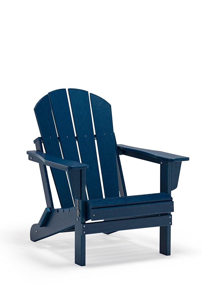 POLYDUN Folding Adirondack Chair with Cup Holder, Pre-Assembled Outdoor Chairs, Poly Lumber Weather Resistant Plastic Patio Chair, Perfect for Pool, Deck, Backyard, Garden, Fire Pit, Navy Blue