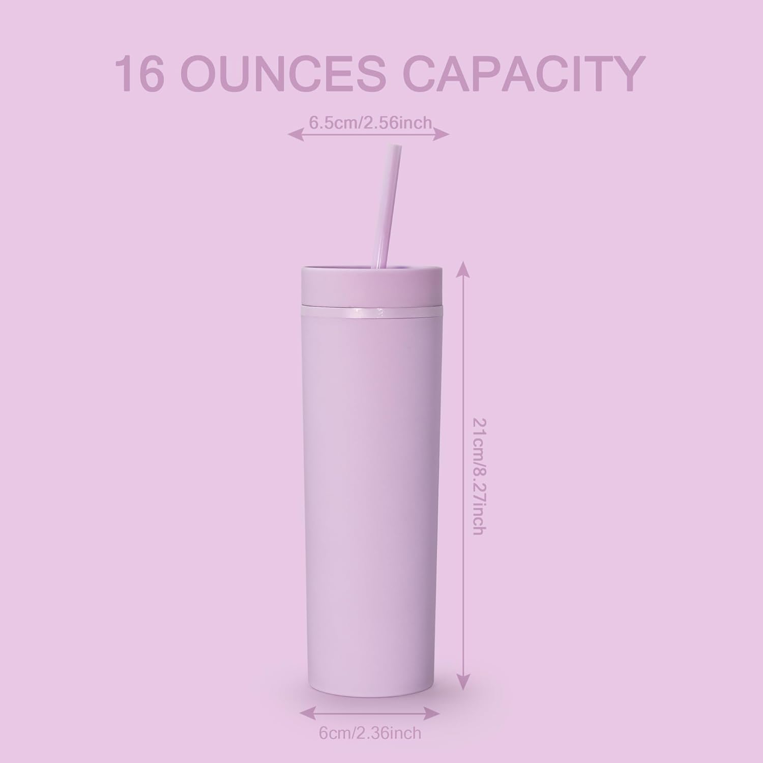 sweet grain Skinny Tumblers with Lids and Straws(6 Pack) - 16oz Matte Pastel Colored Skinny Acrylic Tumblers, Double Wall Plastic Tall Skinny Tumblers Bulk for Cold Hot Drinks - Purple - Image 6