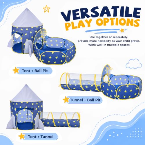 Image of PigPigPen 3pc Kids Play Tent for Boys with Ball Pit, Crawl Tunnel, Princess Tents for Toddlers, Baby Space World Playhouse Toys, Boys Indoor& Outdoor Play House, Perfect Kid's Gifts