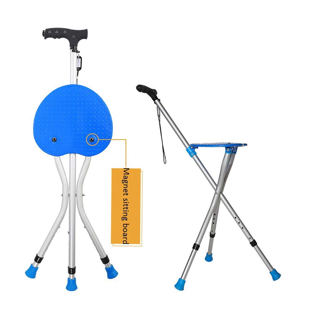 Silla de bastón, Taburete de Asiento Plegable portátil, aleación de Aluminio, bastón de Caminar Plegable Extensible autónomo con luz LED, Mango de cojín, para Pesca, jardín, campin