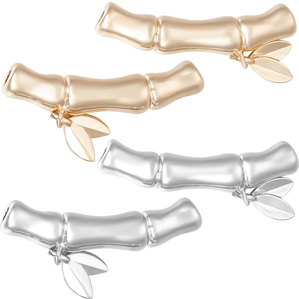 Beebeecraft 1 Box 6Pcs 2 Color Bamboo Beads 18K Gold Platinum Plated Plant Long Tube Leaf Spacer Beads Craft Jewelry Beads for Necklace Earring