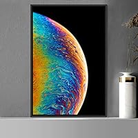 Framed Canvas Wall Art Planet Astronomy & Space Bedroom Colorful Contemporary Moon Multicolor Photography - 16x24 inches