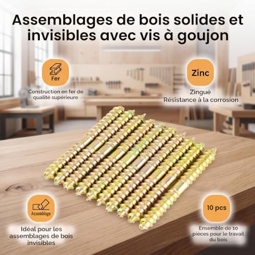 FTVOGUE Vis autotaraudeuse double tête 6x60mm en fer lot de 10 – vue 3