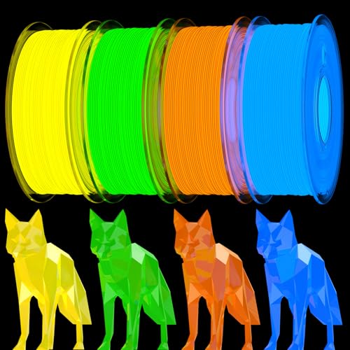 Haosegd 95A TPU 3D Printer Filament Bundle, Glow in The Dark Blue,Green,Orange,Yellow, Each Spool 0.25kg, 4 Spools, Tota