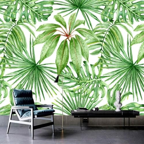 Fresco Sencillo Verde Plantas Hojas 3D Papel Pintado Lujo Casa Sala Decoración Estar Comedor Sofá Dormitorio TV Fondo de Pared-430cm×300cm
