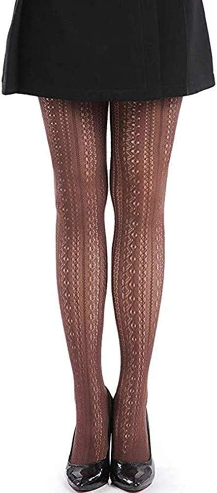 SurBepoWomen's Fishnet Hollow Out Knitted Patterned Stockings Tights Vertical Strips Pantyhose For Female