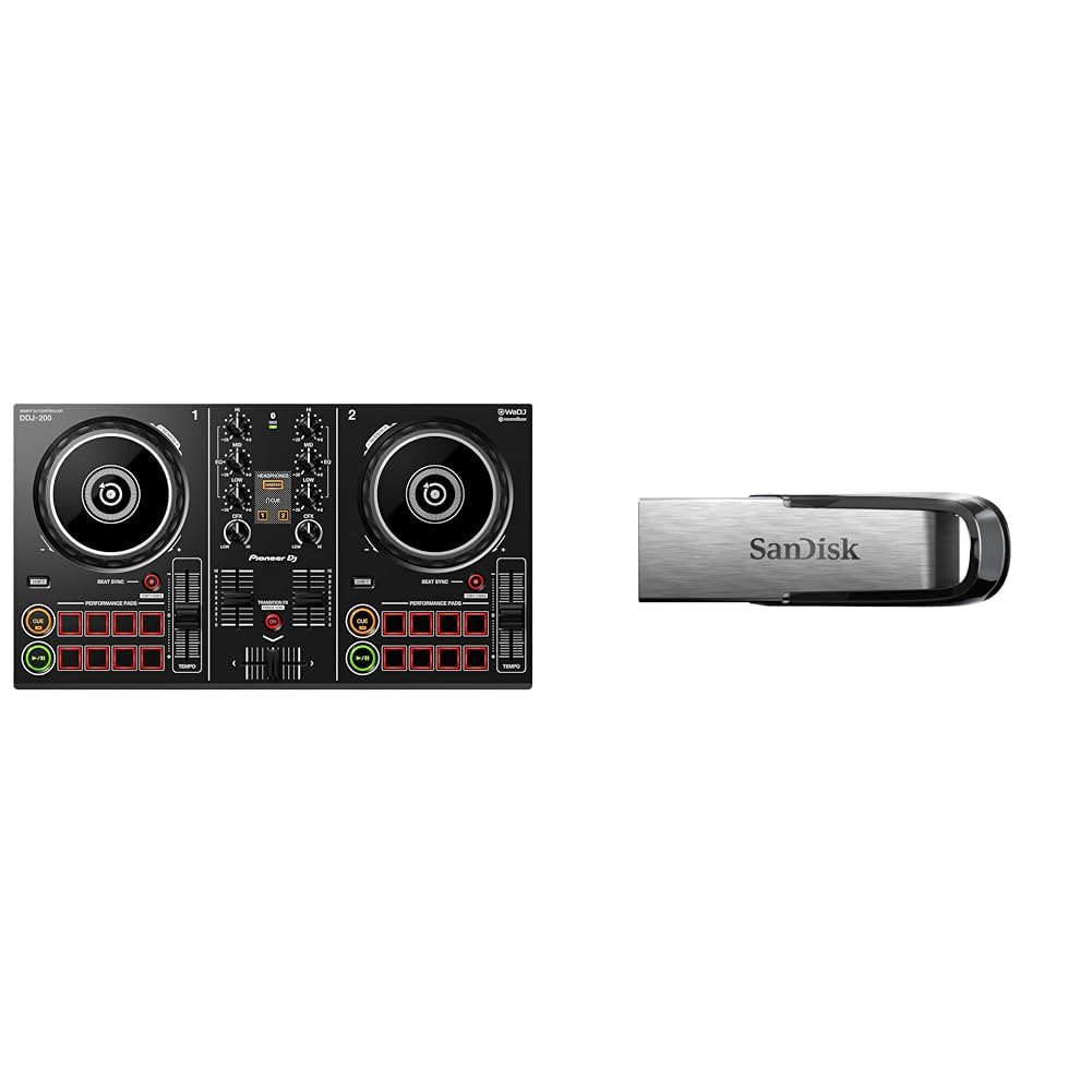 Pioneer DJ DDJ-200 Smart DJ Controller, Black & SanDisk