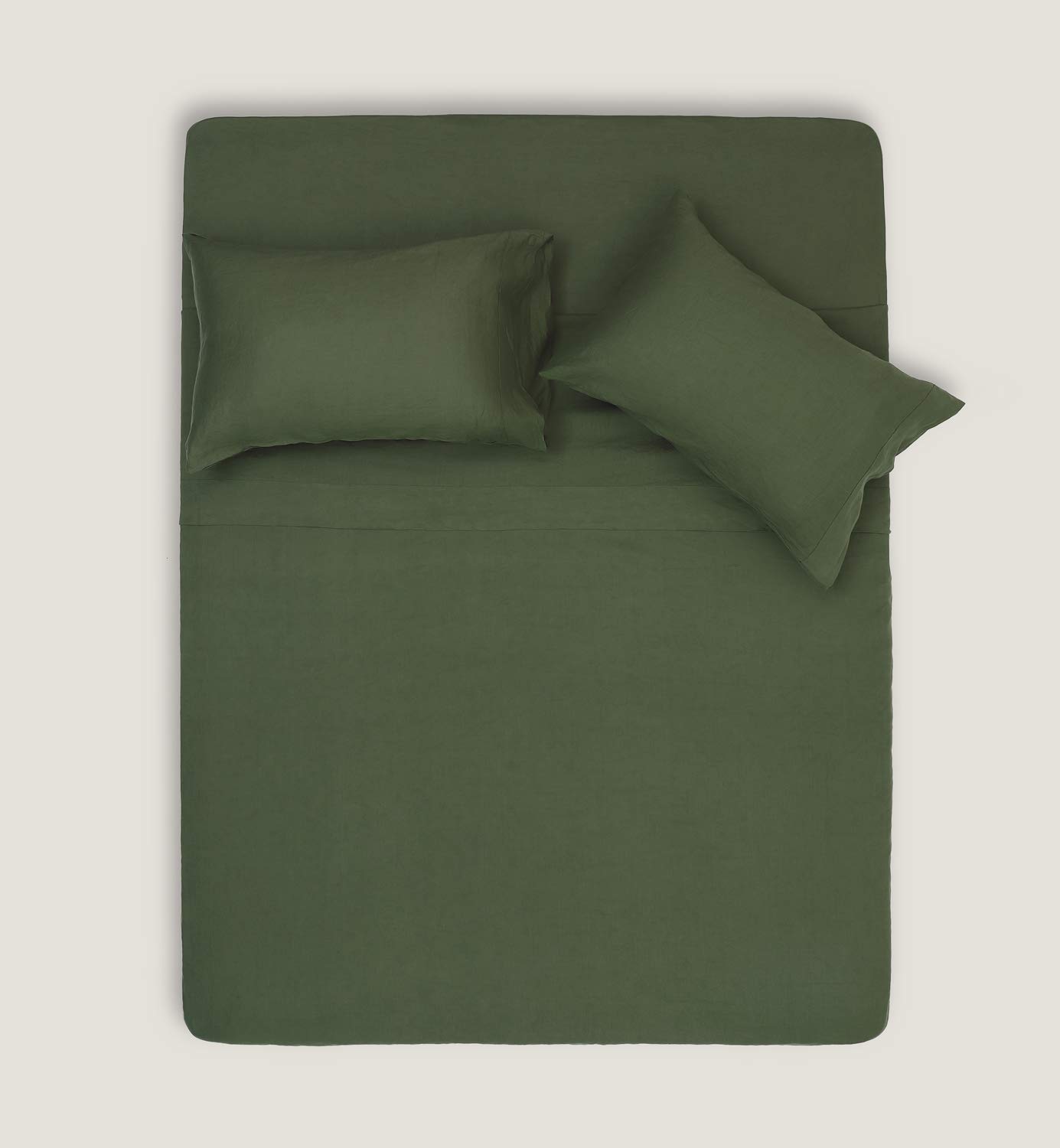 TOSMO Pure Linen Sheets Set, 100% French Natural Linen Flax Bedding 4pc Set (Queen, 1 Flat Sheet, 1 Fitted Sheet, 2 Pillowcases) - Forest GreenOEKO-TEX STANDARD 100