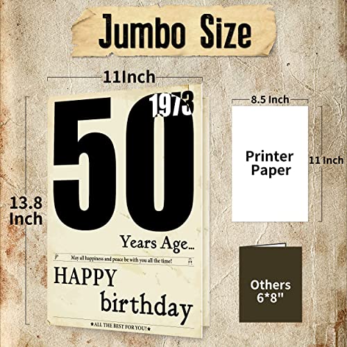 Image of Vintage Large 50th Birthday Card, 50th Birthday Gift for Men Women, 50th Birthday Decorations, 50th 1973 Birthday Gifts Ideas for Dad Mom, Jumbo 50 Year Old Greeting Card for Wife and Husband