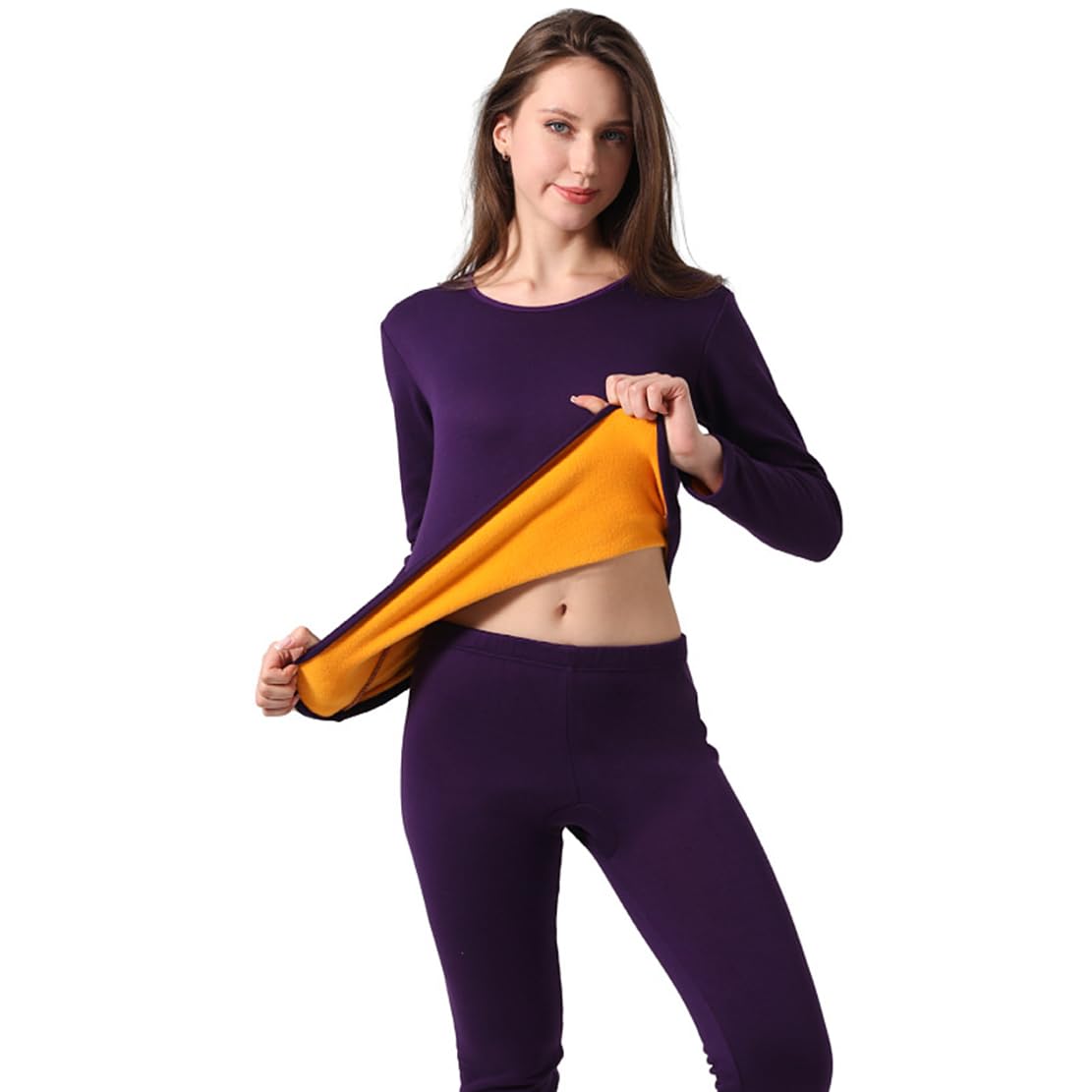 Ouruikia Conjunto de ropa interior térmica para mujer, forro polar, pantalón térmico largo Johns Base Layer, traje extra grueso, súper cálido