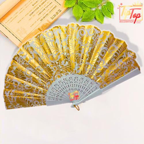 Image of Royal Floral Japanese Handheld Folding Hand Fan (Artistic) (Pack of 1 Fan)