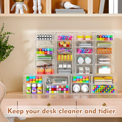 22 Drawers, Acrylic Desk Makeup Organizer, Plastic Drawers Organizer, Stackable Storage Solution for Makeup, Dresser, Office, Bathroom Clear Plastic Craft and Bead Storage Cabinet - Image 3