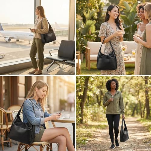 Image of Tote Bags for Women,Faux Leather Shoulder Hobo Purse Soft Slouchy Work Handbag for Work Travel 2pcs