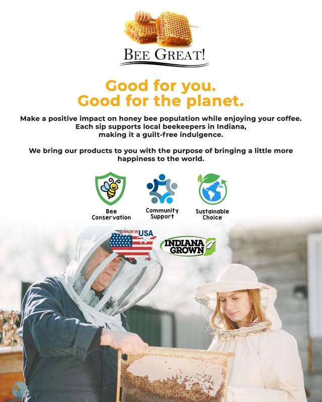 Miniatura 7 de Bee Great Honey Coffee Café molido tostado medio, hecho de café orgánico molido granos de arábica frescos, café tostado con miel 100% pura sin