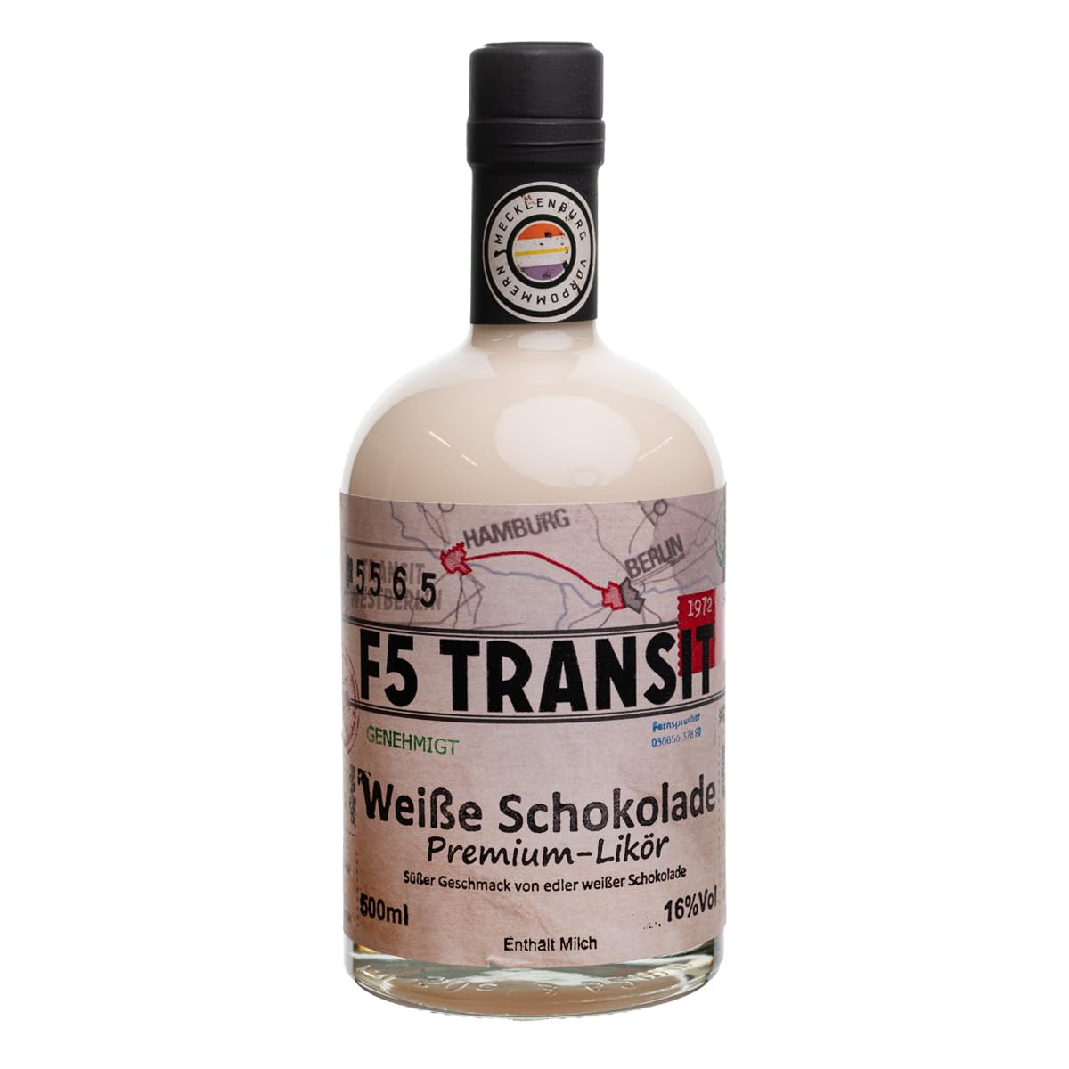 Weiße Schokolade Likör 0.5l (16% Vol) No. 5565 | F5 Transit | Weißer Schokoladenlikör | Süßer Geschmack von weißer Schokolade | Schwechower Brennerei (1229)