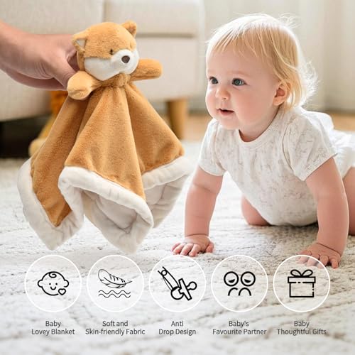 Image of Baby Fox Security Blanket, Soft Loveys for Babies | Lovey for Newborn Boys and Girls, Gender Neutral Security Blanket with Fox Stuffed Animal, Baby Snuggle Toy