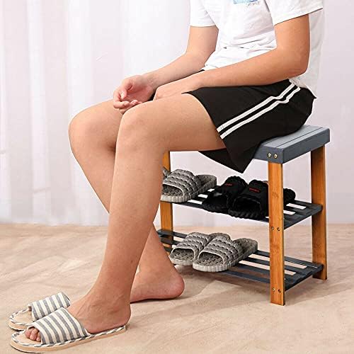 Trintion 3-tier Bamboo Shoe Rack Bench Storage Shoe Rack Multi-Functional Corridor Entrance Organiser Holder Seating Bench 69 x 45 x 27cm