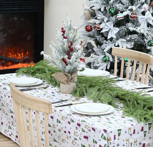 Mini árvore de Natal de mesa de 50 cm, pinheiro de Natal com flocos de neve artificial com bolas de