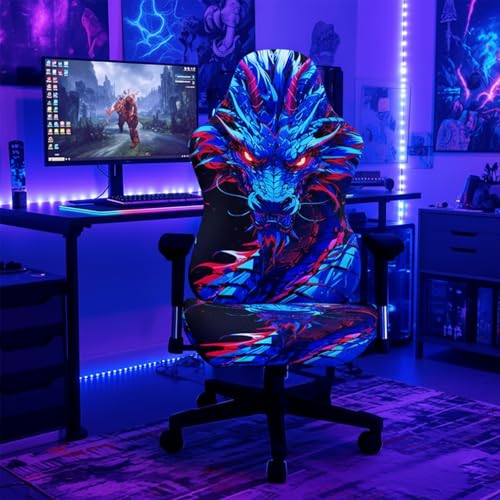Funda para silla de videojuegos Simpkeely de dragón reactiva a luz UV 3