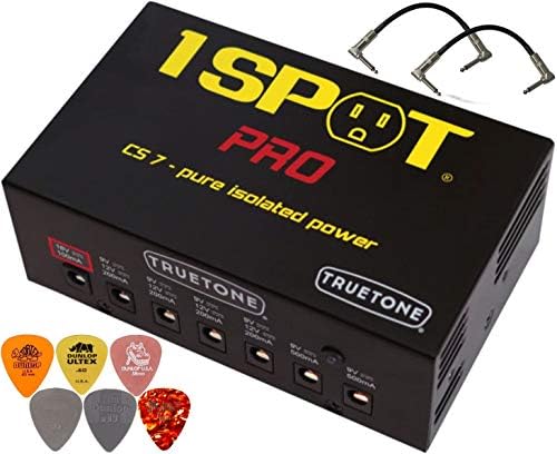 Truetone 1 SPOT PRO CS7 Pedalboard Power Supply with 7 Isolated Outputs, Bundled with 2 Patch Cables and 6 Guitar Picks