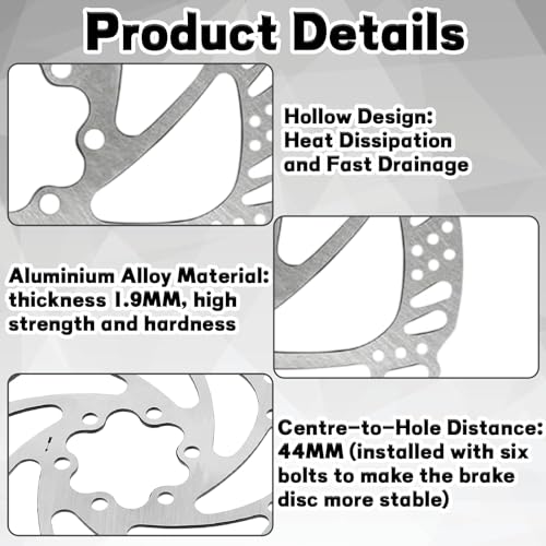 Fahrrad Bremsscheibe 160mm 6 loch, Fahrrad Scheibenbremsen mit 6 Stück Schrauben für Mountainbike Rennrad Reiten Fah/rrad, Rostfrei und Verschleißfest, Geeignet für Mittenlochabstand 44 mm