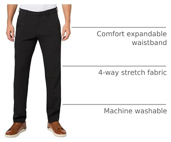 Savane Men's Slim Fit Flat Front Dress Pants with Comfort Waistband, 29/30/32 Inseams, 4-Way Stretch, Comfortable Slacks
