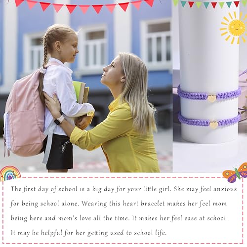 Image of First Day Of Kindergarten Pre K School Mommy And Me Bracelets Gifts, Back To School String Matching Bracelet Set For Mom Daughter Son