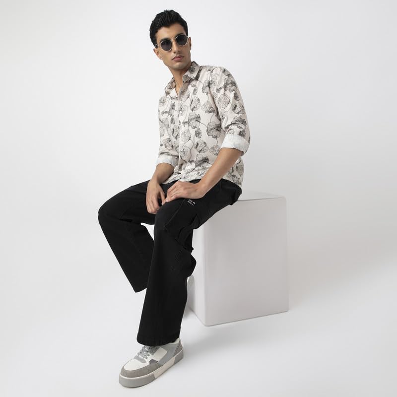Image of MARK & ALBERT Men's Printed Full Sleeves Regular Fit Shirt Blue | 100% Cotton Stretchable Fabric
